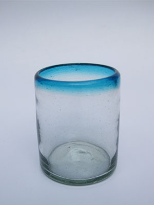 MEXICAN GLASSWARE / Aqua Blue Rim 10 oz Tumblers (set of 6)